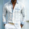 Men's High-quality Long Sleeved Shirt with White and Blue Contrasting Colors, Trendy Business Casual Long Sleeved Slim Fit Shirt