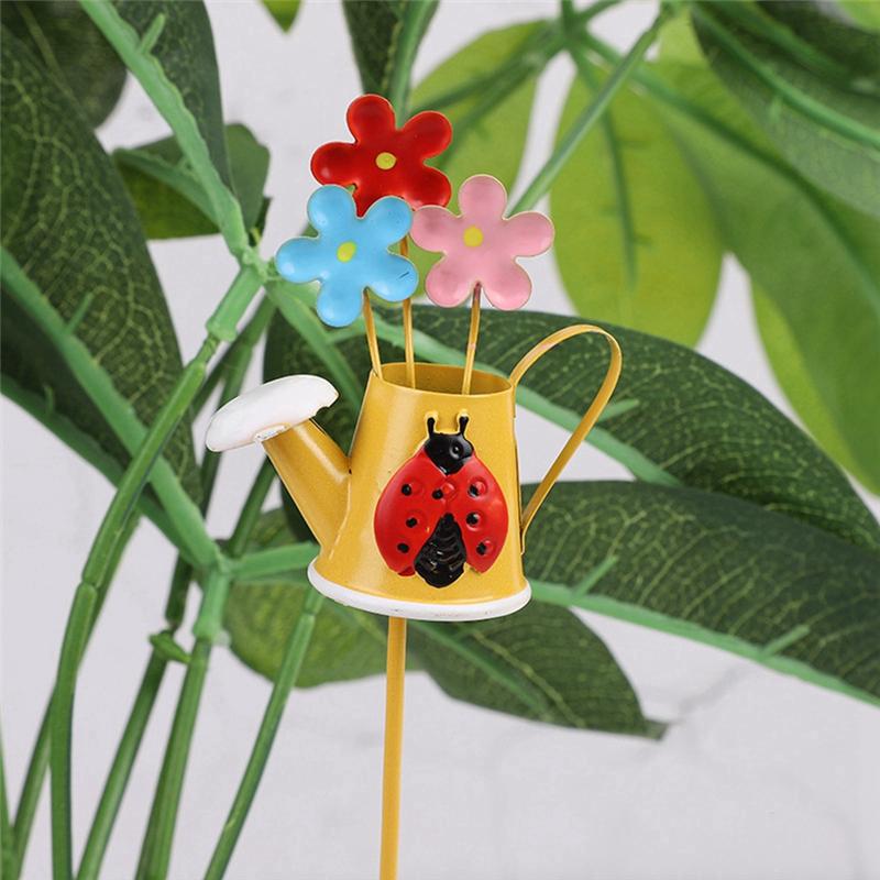T02C!Iron Garden Stakes Decor Cartoon Watering Design Metal Yard Art Indoor Outdoor Lawn Pathway Patio Ornament