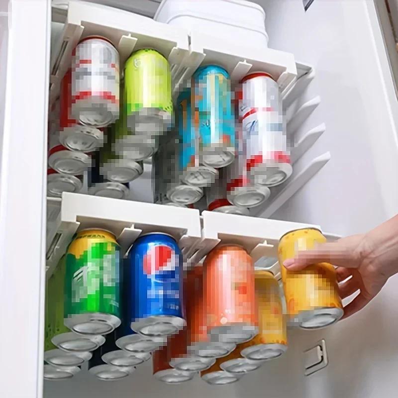 2pcs Hanging Fridge Can Organizer No-Tool Install, Soda Can Storage Rack for Refrigerator, Efficient Kitchen Shelf Holder