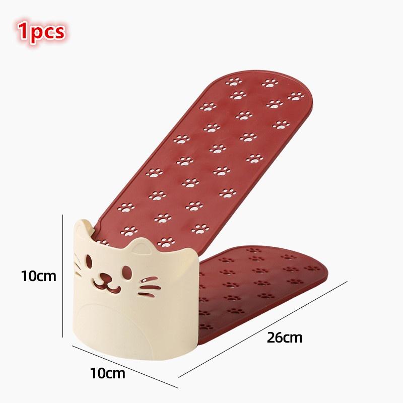 1 шт. Мультяшная кошка Обувная полка Стойка для хранения обуви Двухслойная Встроенная Регулируемая Пластиковая Обувная полка Для Дома Гостиной