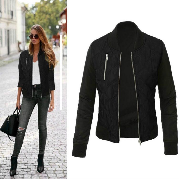 Womens Ladies Classic Padded Bomber Jacket Vintage Zip Up Biker Coat Stylish Womens Ladies Classic Padded Bomber Jacket Vintage Zip Up Biker Coat Stylish