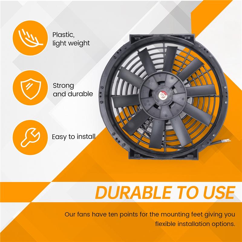 Powerful 10 Inch 12V 80W 2100Rpm Universal Straight Black Blade Electric Cooling Radiator Tank Fan Mounting Kit