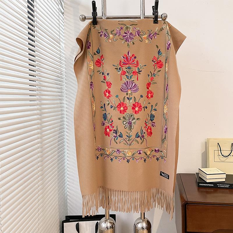 Luxury Winter Embroidery Cashmere Scarf Women New Design Warm Pashmina Blanket Poncho Scarves Female Shawl Thick Foulard Bufanda