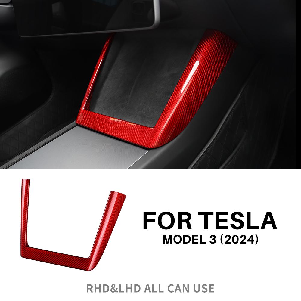 

Real Hard Carbon Fiber Wireless Charging Frame Protect Trim Cover For Tesla Model 3 Highland 2025 Car Interior Accessories