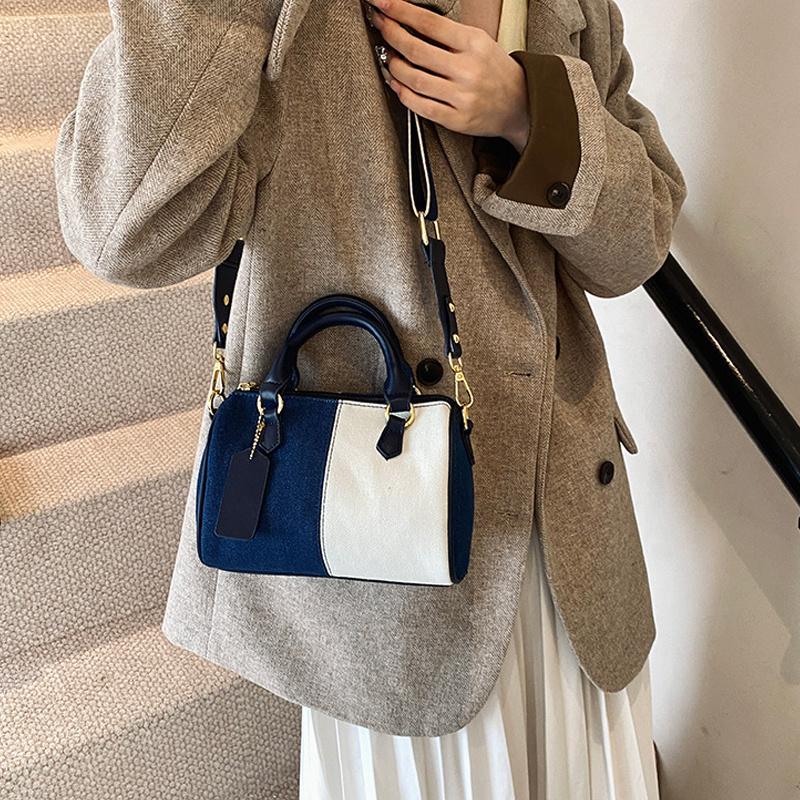 Patchwork Colorblock Small Handbags For Women Denim Shoulder CrossBody Bags Casual Street Boston Designer Purses CLE