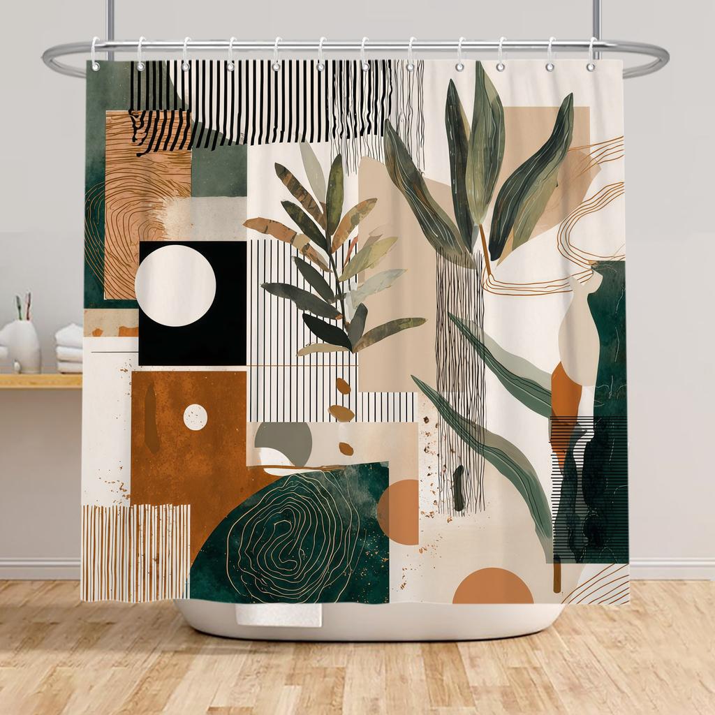 Boho Style Bathroom Shower Curtains Elegant Plant Pattern Home Bathroom Decor Waterproof Curtain With Hooks Polyester Curtains