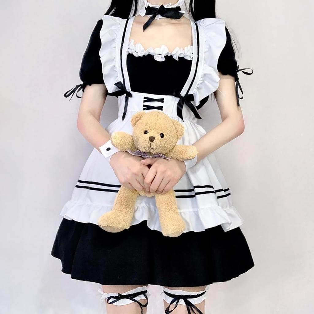 Asminlee Maid Sexy Maid Popular Maid Gakuen Beginner Plus Size Costume Unisex Costume, Cosplay, Cute, Outfit, Long, Black, Alice, Set, Cute, Costume,
