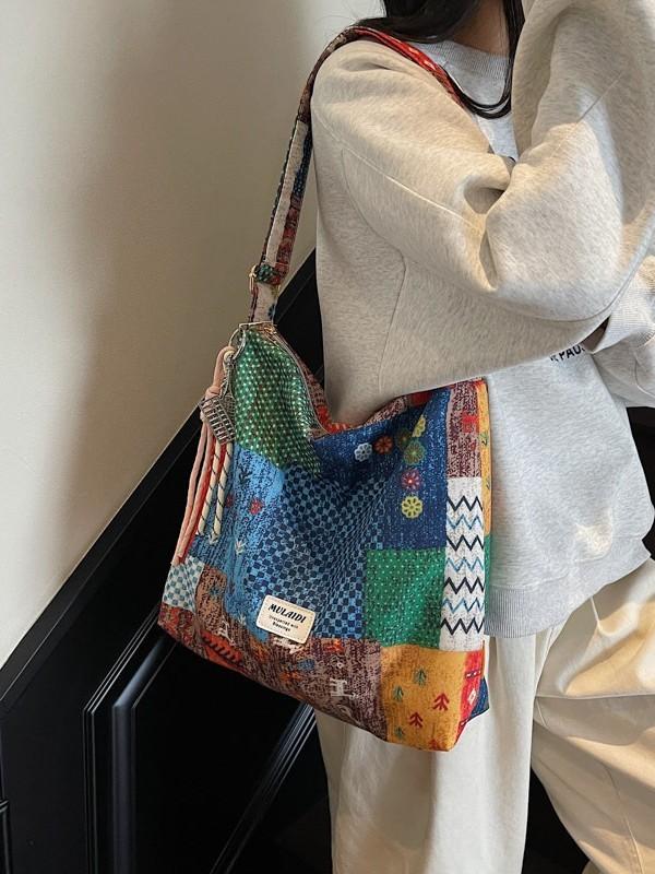 Bohemian Fashion Reusable Fabric Shoulder Bag With Zipper Closure For Work