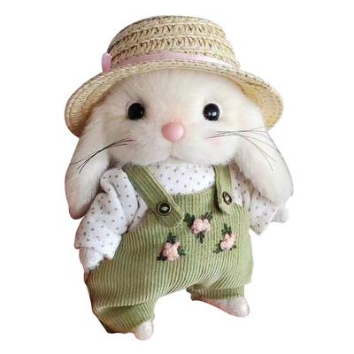14cm Gardener Rabbit Plush Toy Handmade Cute Teddy Rabbit Doll  Kawaii Pendant Home Decoration Kids Girlfriend Gift