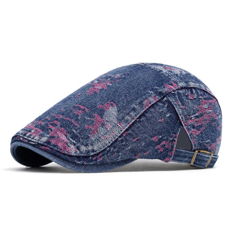 Denim Beret Women's Retro British Peaked Cap Men Print Forward Cap