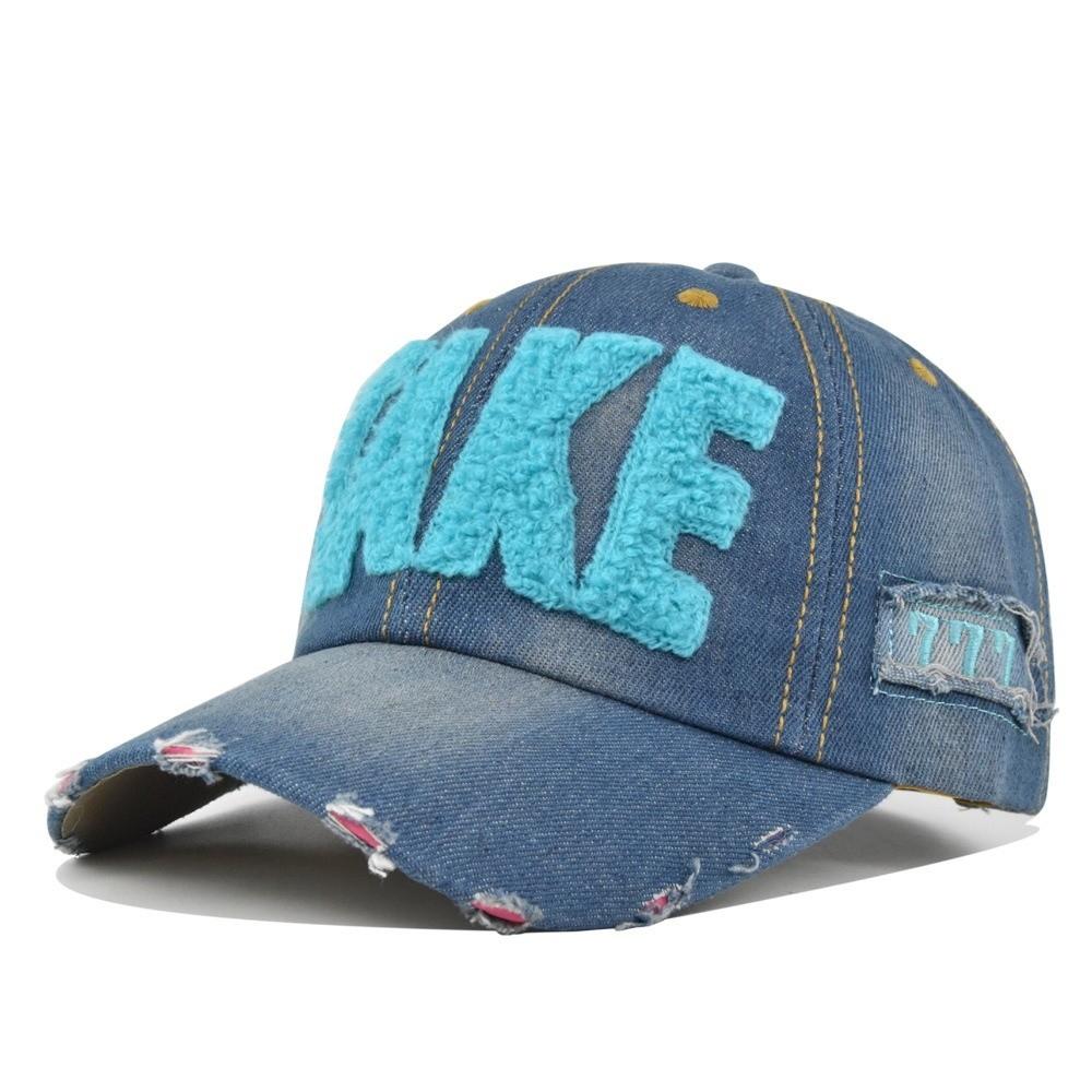 Gekleurde Letter TAKE Borduur Baseballpet Geperforeerd Gat Denim Pet met Klep Verstelbare Cowboy Baseballpetten Voor Man Vrouw