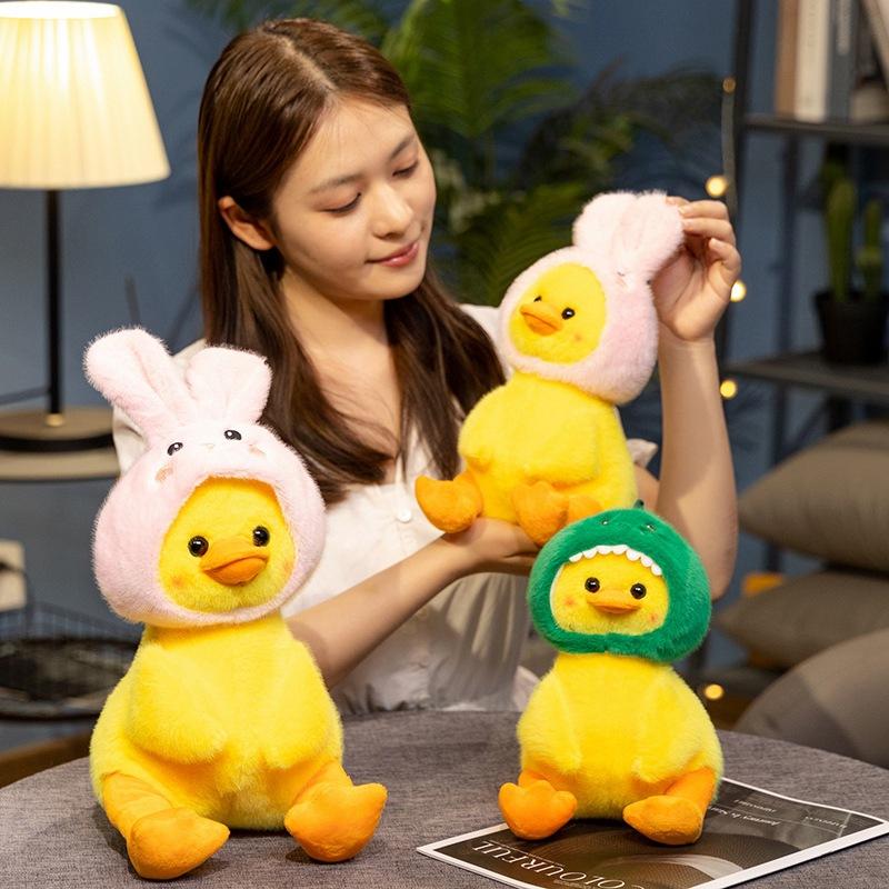 New Cute Little Yellow Duck Doll Plush Toy Doll Wearing Hat Duck Children's Pillow Doll Gift