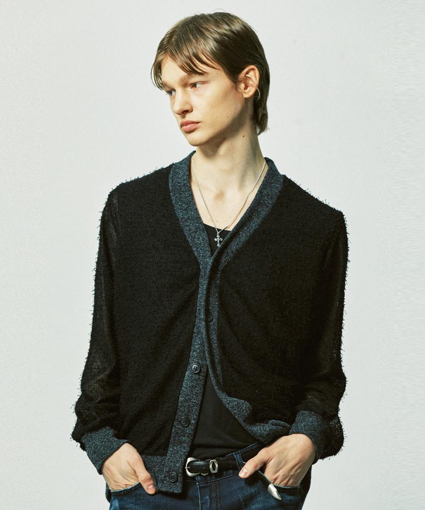 Ssy Grunge Fishernet Knit Cardigan Black