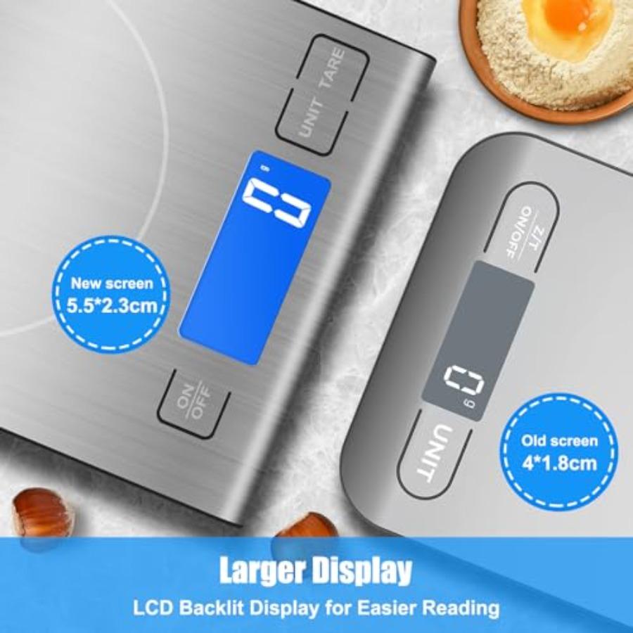 33lb Rechargeable Food Scale 304 Stainless Steel Digital Kitchen Scale with 3 Buttons Weight Grams and Ounces for Baking Cookin
