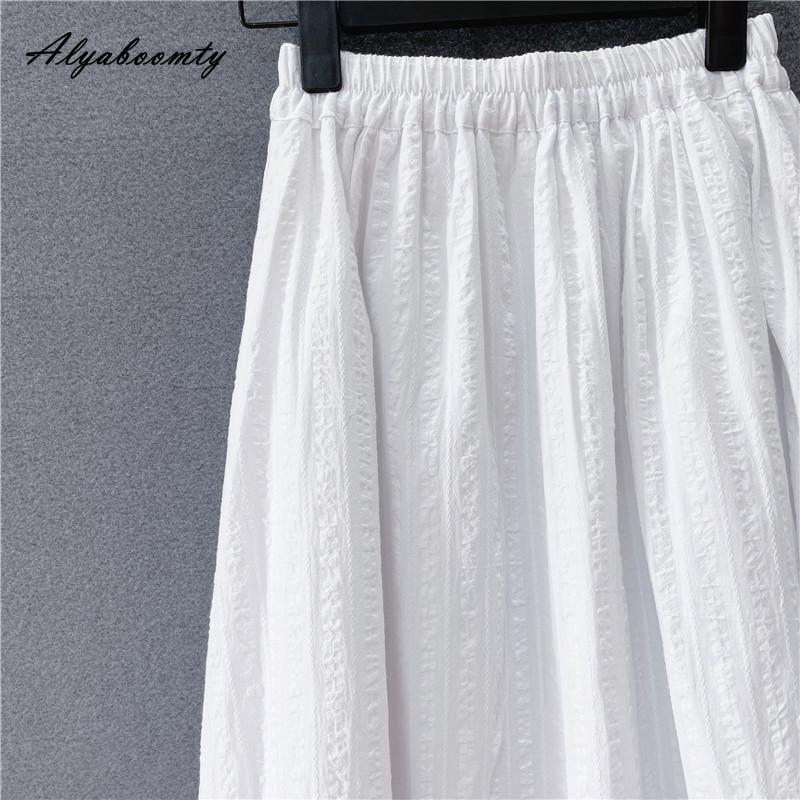 Japonský Mori Girl Jaro Léto Dámská Bílá Volánová Sukně Elastický Pás Žakárová Bavlněná Sukně Elegantní Ženská Dámská Základní Sukně