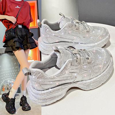 Sternförmige Strasssteine Dicksohlige Dad-Schuhe für Damen Herbst und Winter Hochbelastbare Hot-Rhinestone-Sportschuhe für Damen