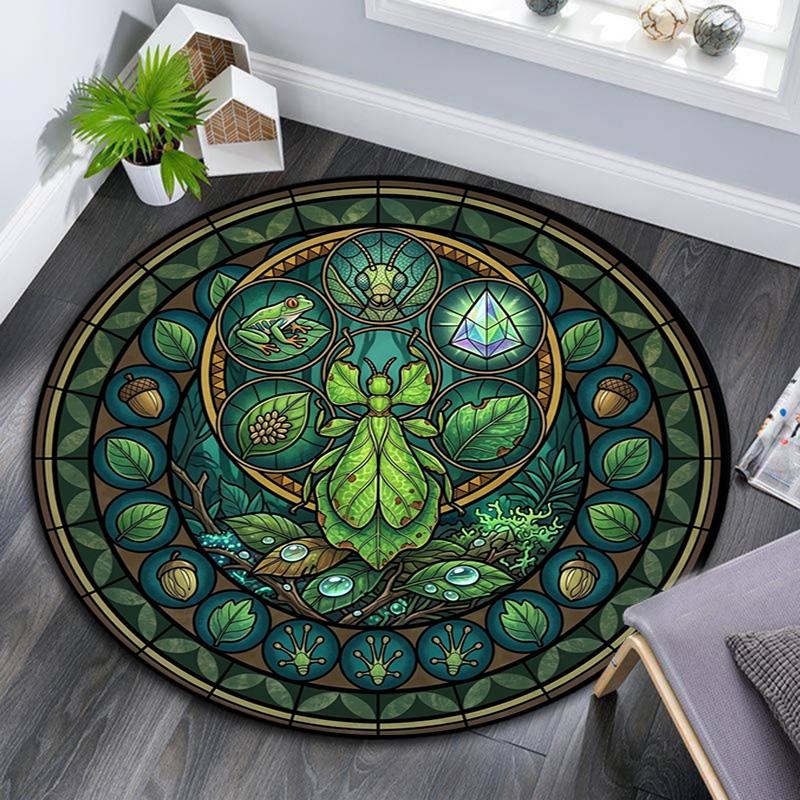 Beetle Forest Symbols Round Area Rug Under Office Chairs Bedroom Living Room Home Decor