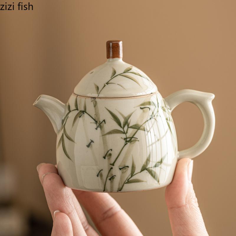Bamboo Patterned Ceramic Teapot Single Pot Kung Fu Tea Set Teas Maker Filter Kettle Tea Kettle Teas Making Utensils Teaware Tool