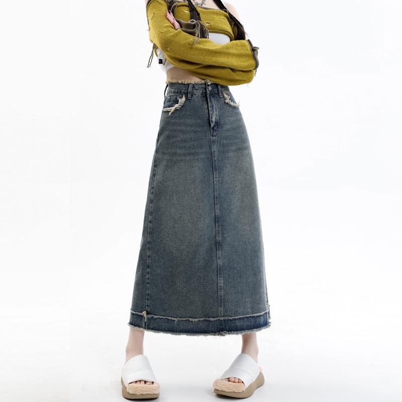 Summer Frayed A-line Hip-Hugging Denim Skirt - Retro Fashion, Niche, High Waist for Women