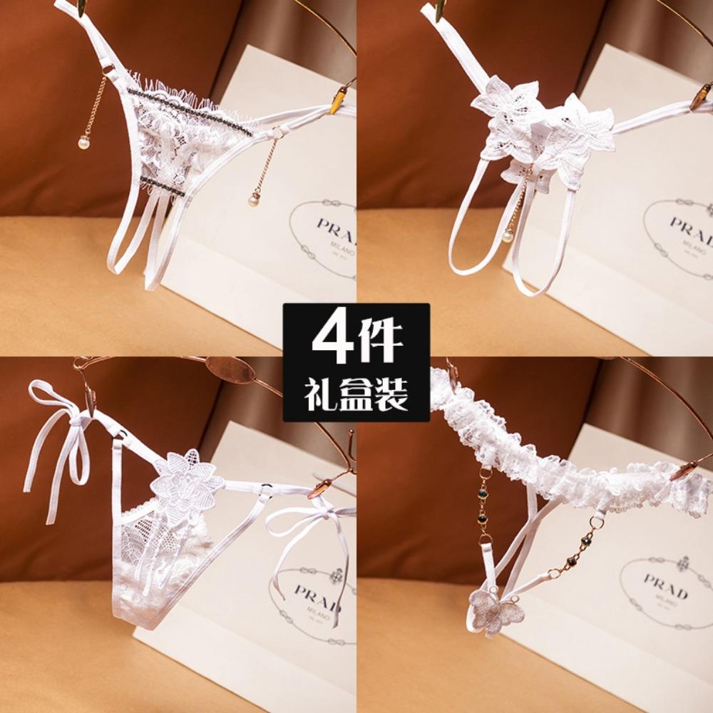 4 Gift Boxes of Light Luxury T-pants, Royal Sister Temptation Sexy Underwear, Women's Transparent Thin Lace Low-rise Hot Thong