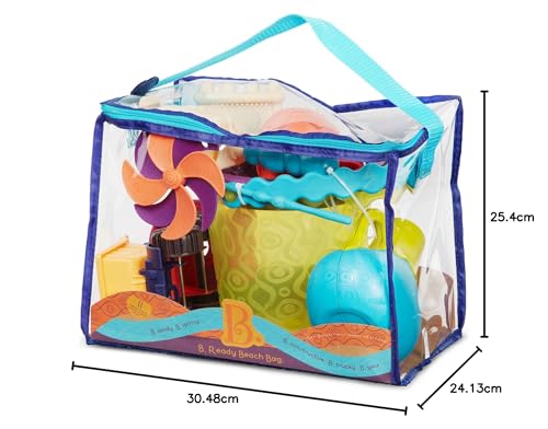 B. Toys Sandbox Set, 10-Piece Set with Sand Toys and Truck Toy, Summer Beach Bag, Ages 18 Months and Up, Authentic