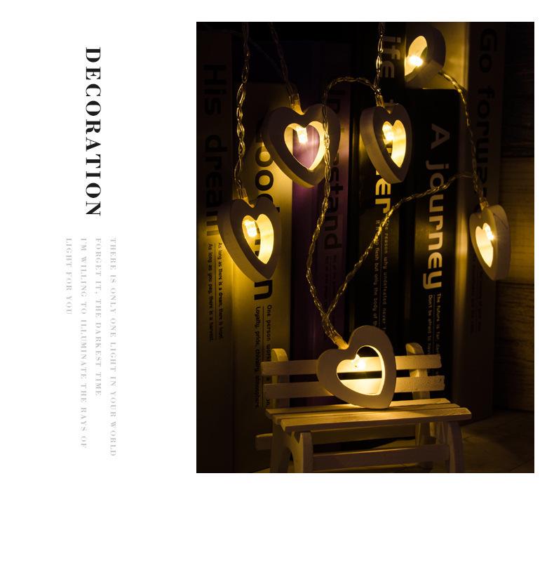Korean-Style LED Wooden Heart String Lights for Indoor Holiday Decor (10 Battery-Powered Colored Lights)