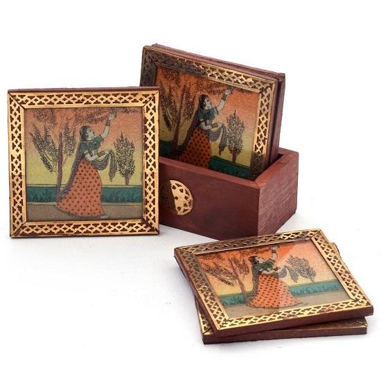 Traditional Gemstone Painting Tea Coffee Coaster Set    Handicrafts  Home Decor   Decorative Items In Living Room, Bedroom