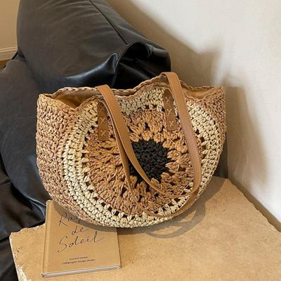 Sac à bandoulière rond en paille crocheté pour femme, nouveau sac à bandoulière simple pour la plage, à la mode, simple, pour les loisirs, les voyages, fourre-tout