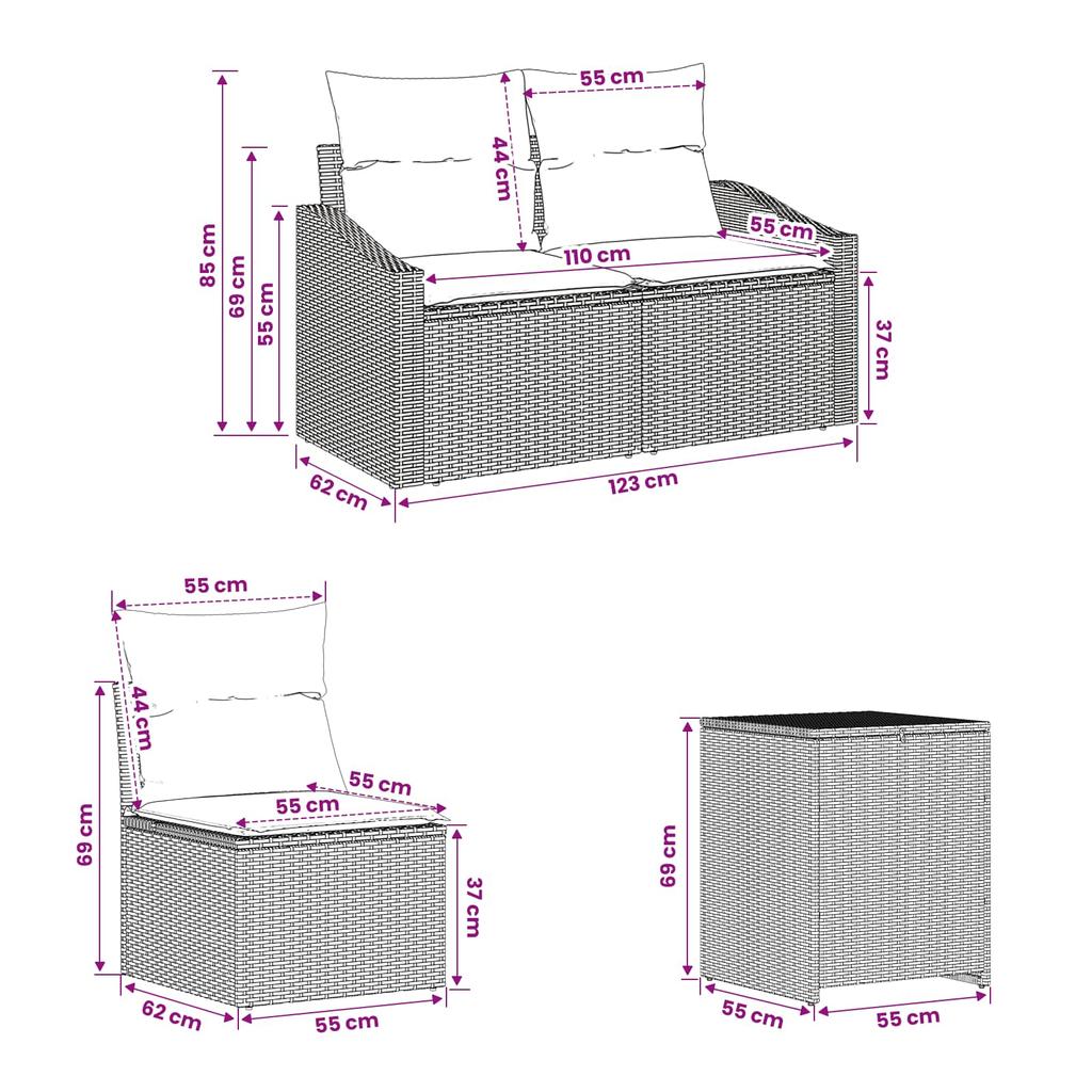 Sofa Set 5 Pieces Brown and Red Poly Rattan and Steel