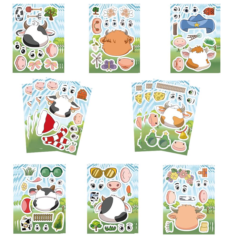 

8PCS Cartoon Little Cow Face Changing Sticker Cartoon Graffiti Laptop Phone Skateboard Motorcycle Bicycle Stationery Sticker