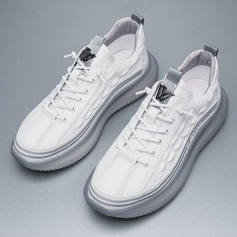 Crocodile Pattern Men's Low-Top Trendy Running Shoes with Popcorn Soft Sole