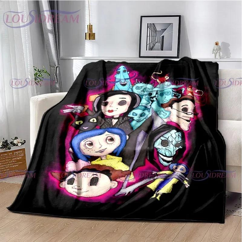 Decke mit Coraline-Druck im gotischen Stil, Animation, Kinderdecke, Familie, Nickerchen, Sofadecke, Bett, warme Decke, weiche Tagesdecke