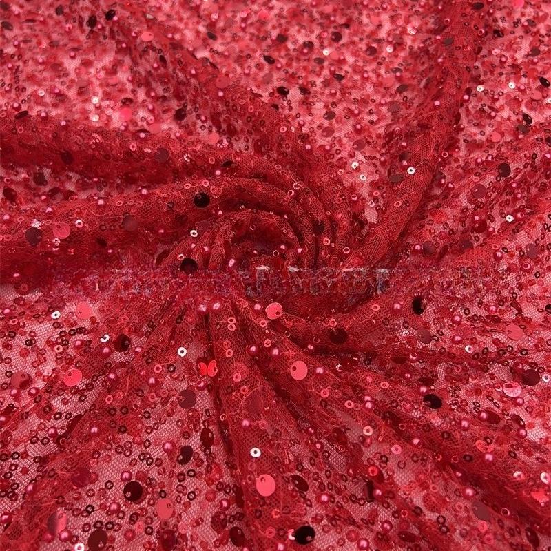 

1 Yards 3mm + 5mm Pearl Sequin Fabric Netted Beaded for DIY Stage Dresses Performance Outfits Evening Wedding 1 Yards