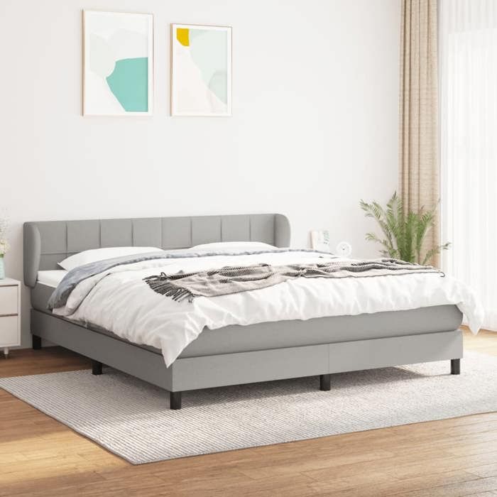 3126253 vidaXL Lit à sommier tapissier avec matelas Gris clair 160x200cm Tissu