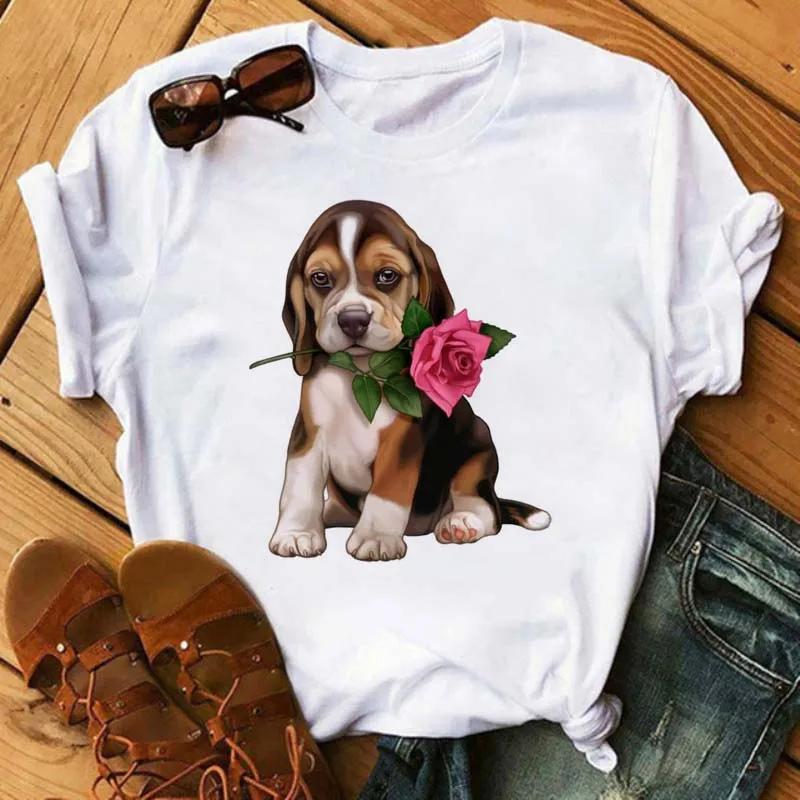 Fun Cute French Bulldog T-shirts Animal Harajuku Print Pattern Short Sleeves  Pure Cotton Women's T-shirts