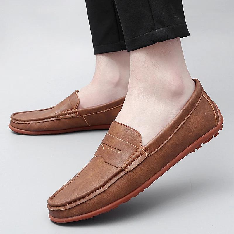 New Leather Men Slip on Shoes New Mens Loafers Handmade Male Walking Footwear High Quality Men's Shoes Classic Men Shoes Wedding