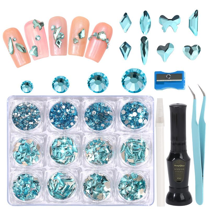 12 Boxes Of Nail Art Diamonds Set, Flat-Bottomed Diamonds, Special-Shaped Diamonds, Rhinestones, Nail Art Tools Combination Set