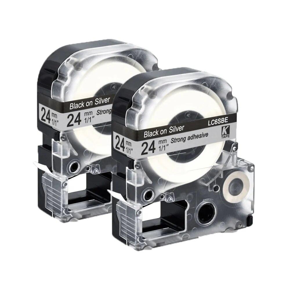 2 pachete de etichete multicolore de 24 mm Bandă de etichete compatibilă Epson LC-6WBN / SS24KW SC24RW SC24BW SD24K pentru imprimanta Epson LW400 500 600