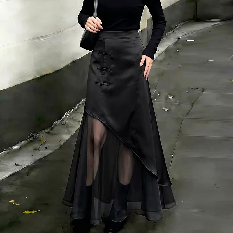 ZANZEA Women Elegant Mesh Splice Loose Casual Long Skirts M