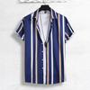 Summer New Men Clothes Short Sleeve Lapel Shirt Tops Fashion Stripe Design Men Tops