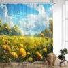 1pc Golden Dandelion Meadow Bathroom Curtain - Extra Long 70x70 Inches Shower Curtain with Vibrant Floral Design Yellow Flowers