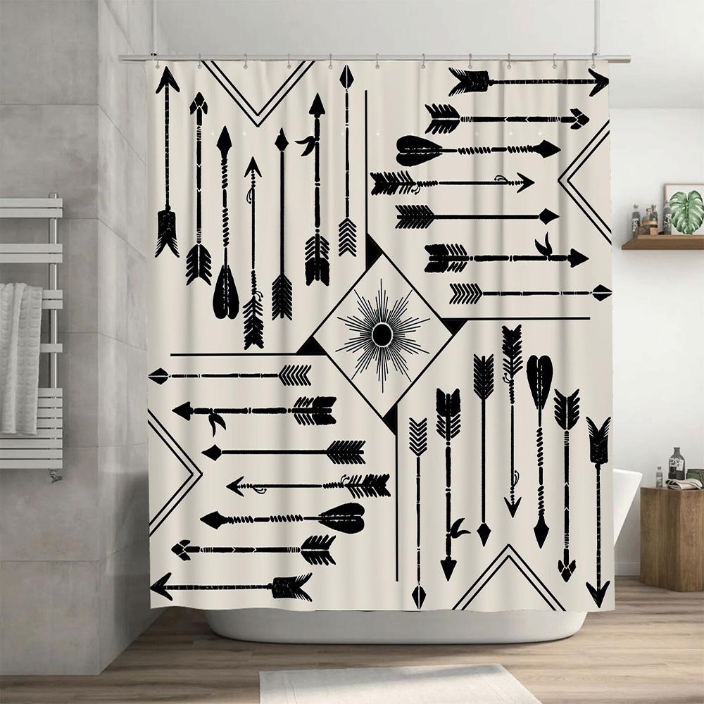 Black And White Arrow Shower Curtain Bathroom Decor With Native American Theme For Home Design 3D Printed Waterproof Shower Curt