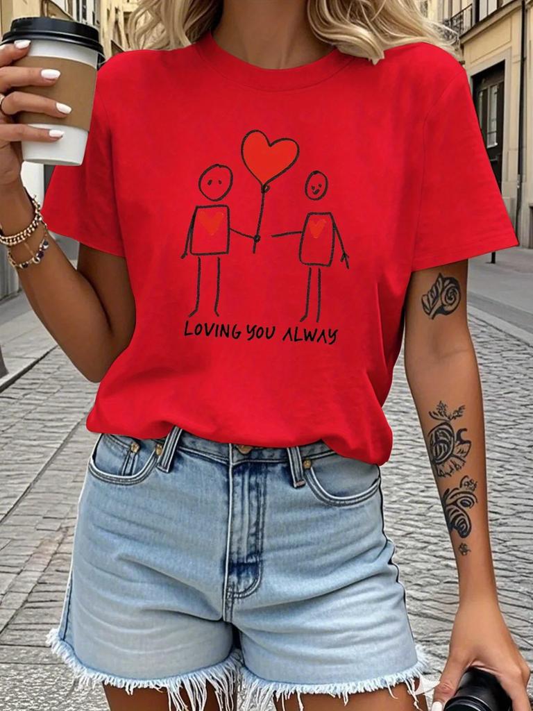 WomensLoving You Always Graphic Printed TShirt Comfort Fit Short Sleeve Casual Top with Heart Balloon Design Clothing