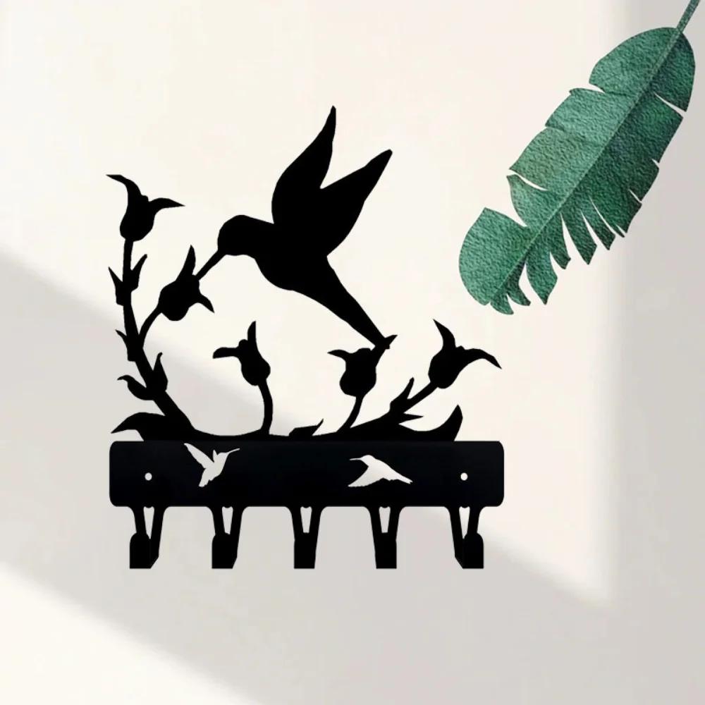 1pc Wall Mounted Hummingbird Key Rack Hanger - Small 6 Inch Wide Iron Crafts Wall Art Decorative Hook Coat Hanger
