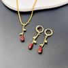 French Fashion Romantic Drop Glaze Rose Earrings Women'S Light Luxury Temperament Flower Necklace