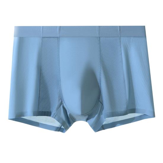 Men Boxer Underwear Mid-rise Elastic Waistband Breathable Mesh Shorts Briefs Solid Color Summer Ice Silk Cooling Panties