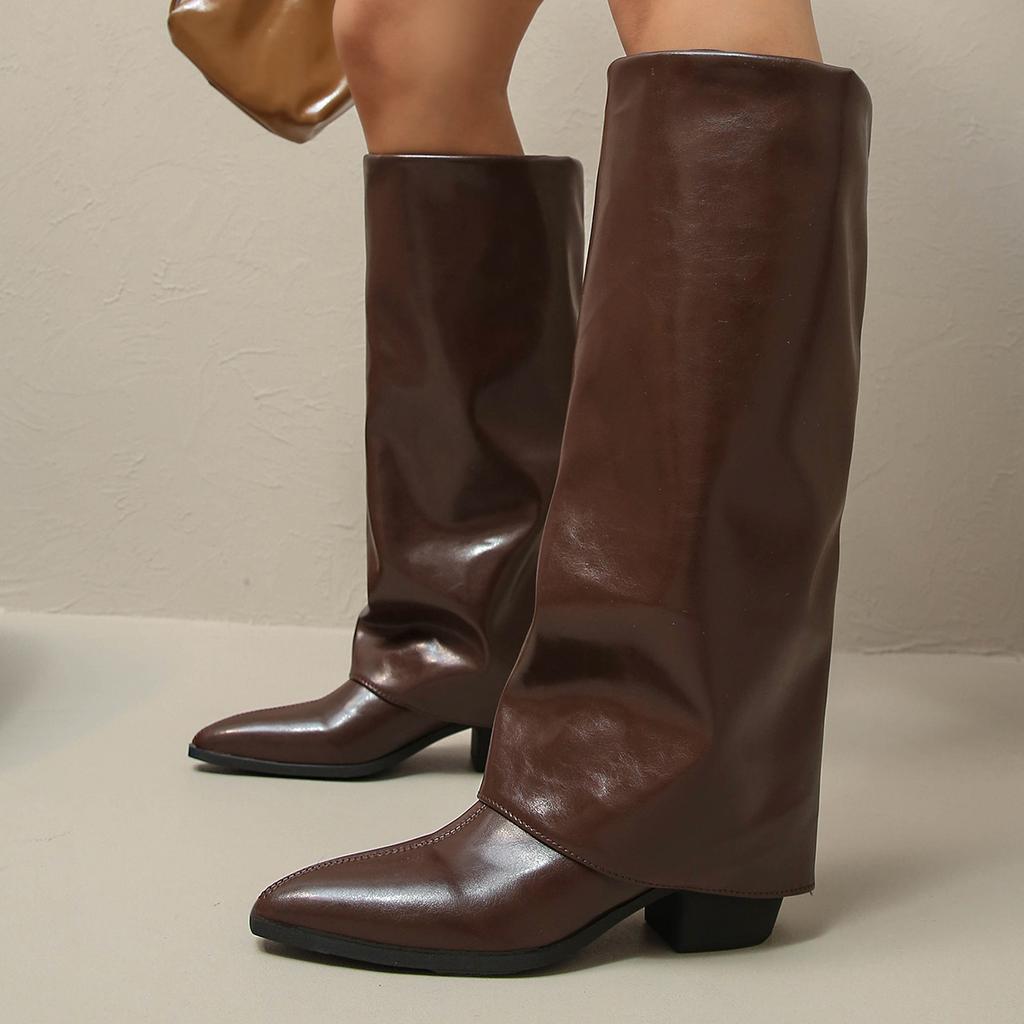 Women's Sexy Pointed Toe Knee High Boots Fashion Bottes Femmes Black Wedge Heel Long Boots Woman Pu Leather Riding Botas Mujer