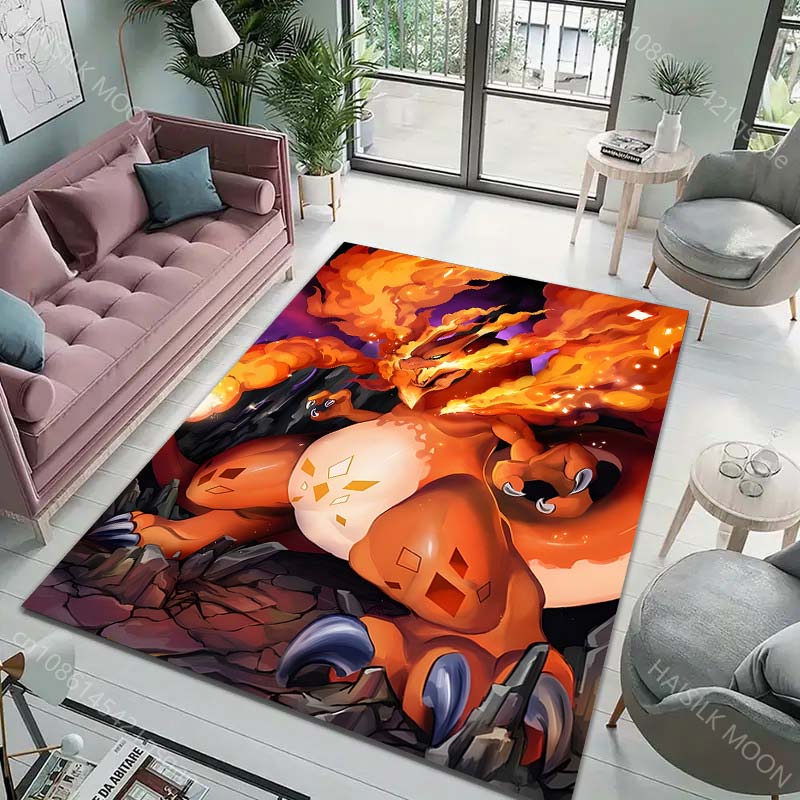 Japan Anime Pokémon Theme Rug with Charizard Print, Carpet for Living Room Kids Bedroom Mat Sofa Doormat Decor Mat Free Shipping