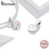 BAMOER 925 Sterling Silver Bead Cute Puppy Charm Pink Heart Shape Pendant Fit Origional Bracelet Jewelry Gift for Girl
