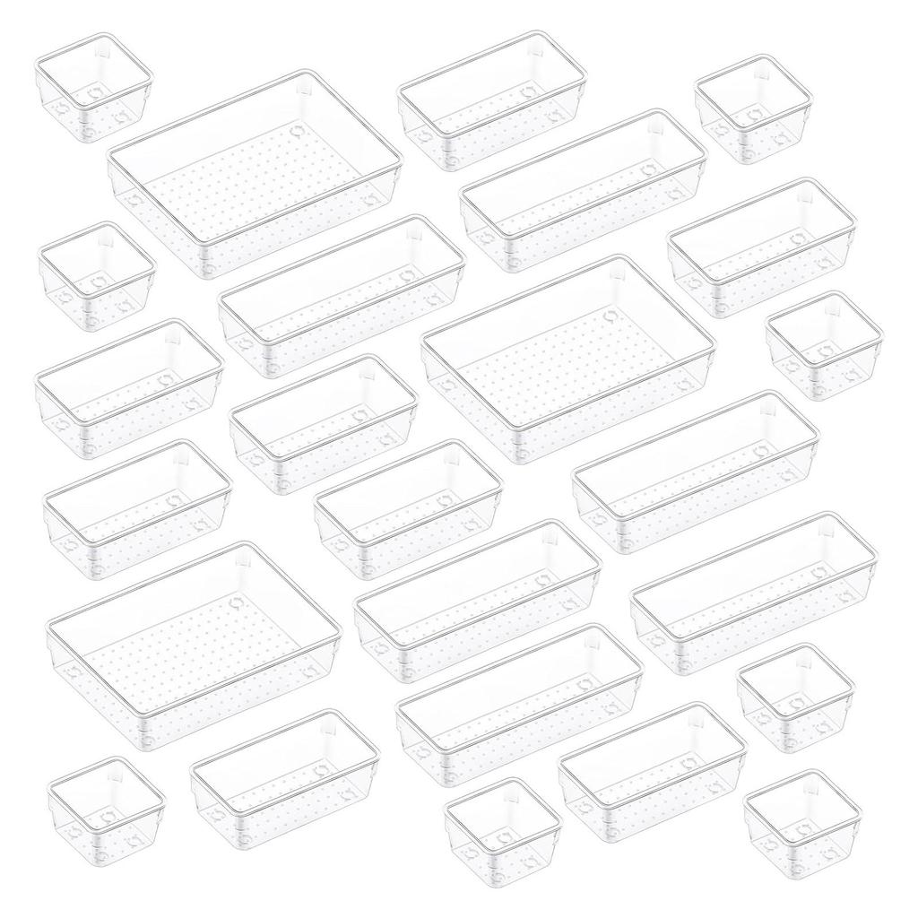 Set of 7 Transparent Plastic Storage Drawers Stackable Organizer Boxes with Perforated Bottoms for Versatile Home and Office Use